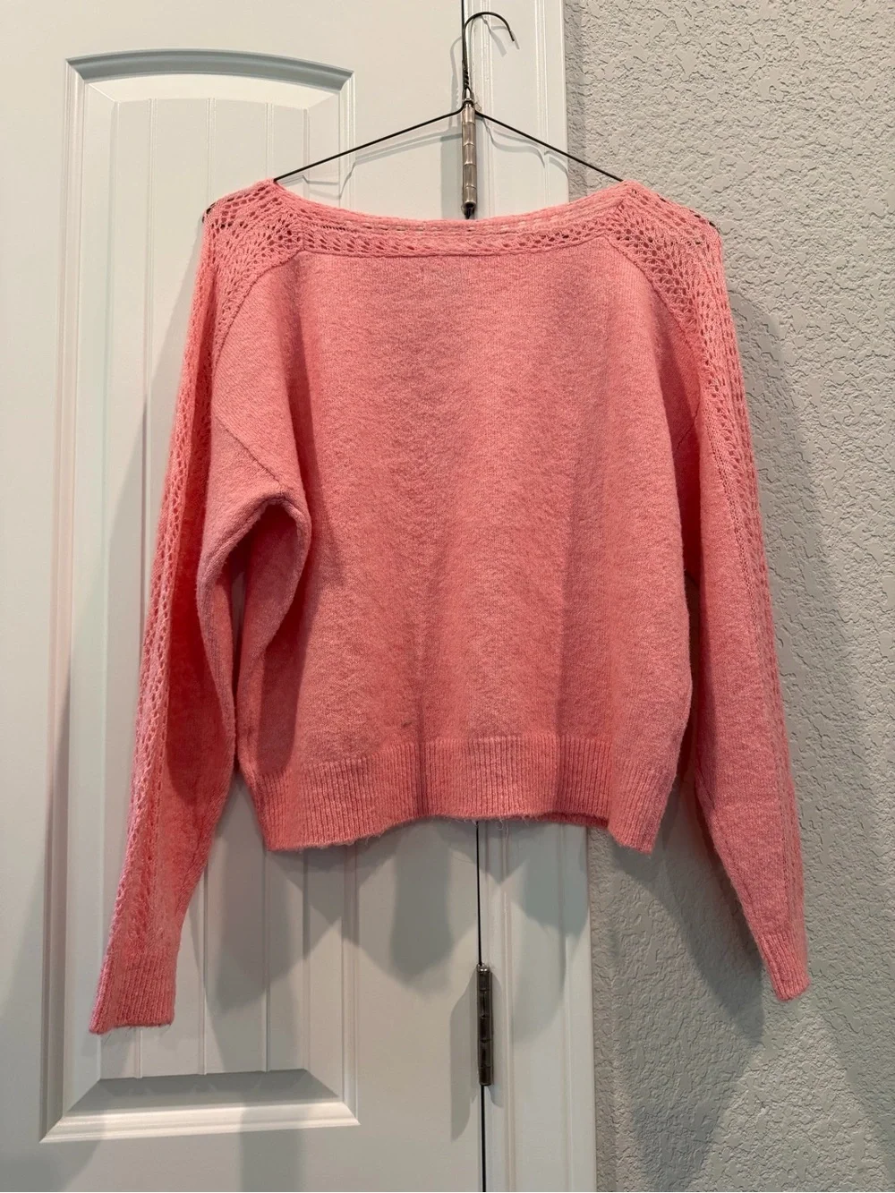 American Eagle Women's Crewneck Open-Stitch Pink Sweater